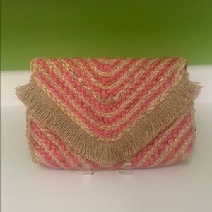 NWT Pink and Tan Woven Clutch